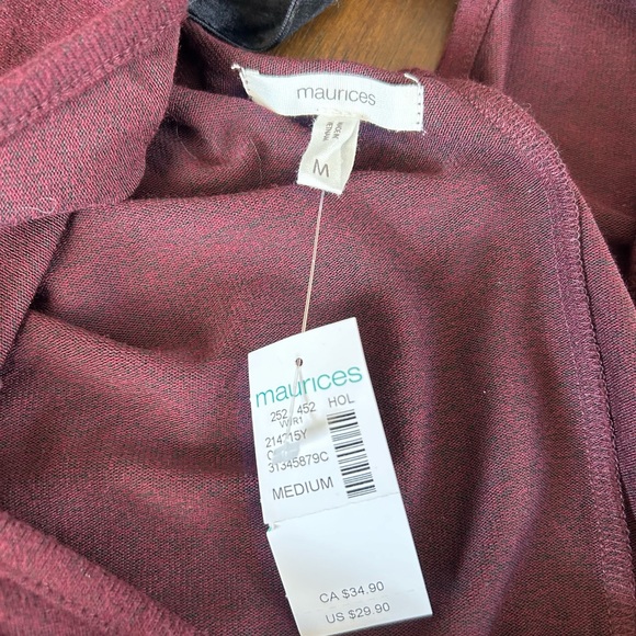 **NWT** Burgundy Long Sleeve Sweater Top with Black Bow M - Picture 2 of 5